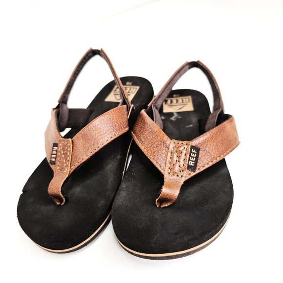 REEF boys Little Twinpin Flip-Flop Brown Leather Sling Back - Picture 2 of 7